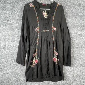 Johnny Was Tunic Womens SBlack Floral Embroidered Boho Mini Dress Peasant Hippie